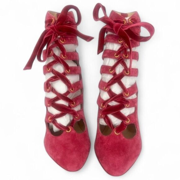 NEW CHRISTIAN LOUBOUTIN Spinetita Loulou Pink Lace-Up Booties Size EU36.5 - Picture 5 of 11